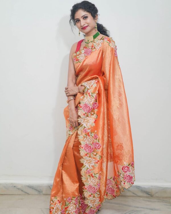 Tissue crush cutwork  soft silk saree
