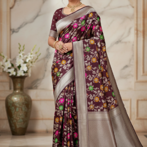 Mashru Silk Floral Jaal Mina Saree