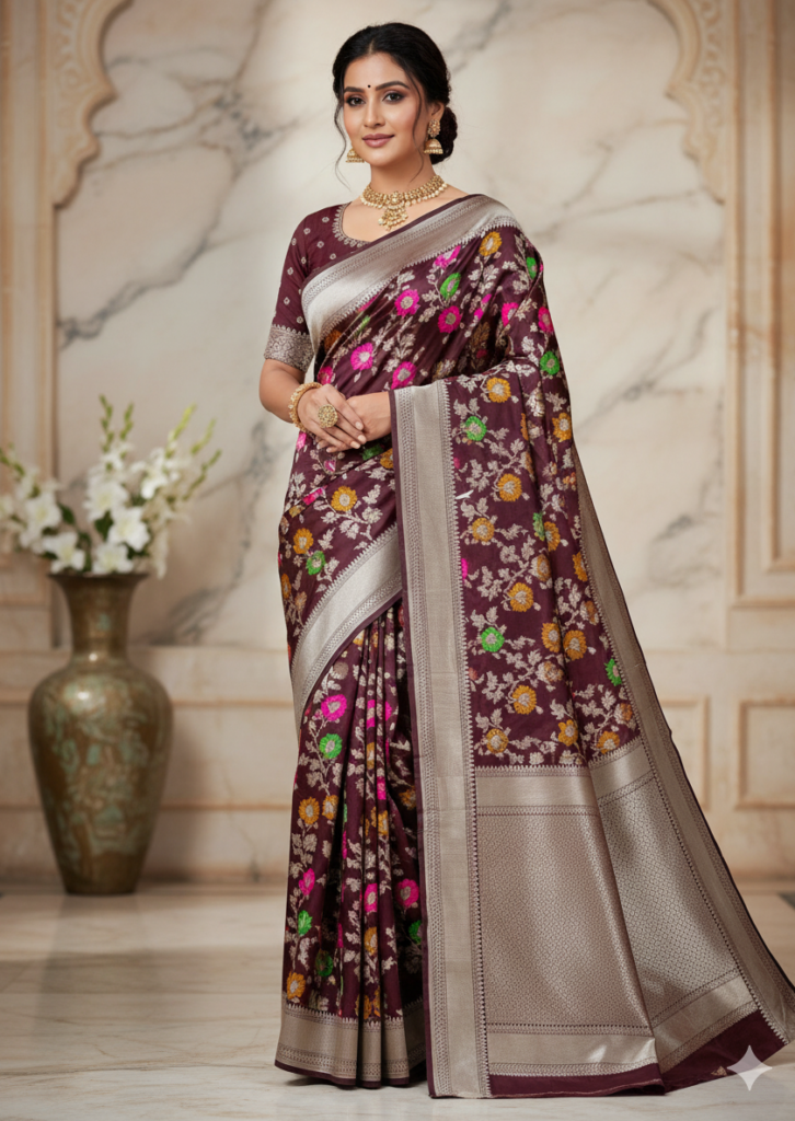 Mashru Silk Floral Jaal Mina Saree