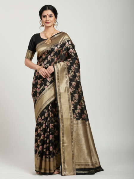 Banarasi Mashru Katan Dream Girl Trending Black Saree
