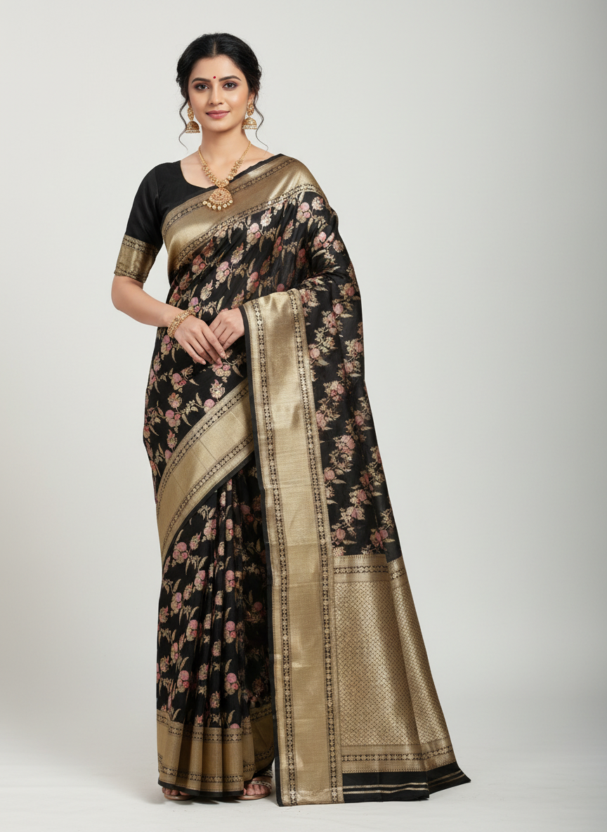 Banarasi Mashru Katan Dream Girl Trending Black Saree