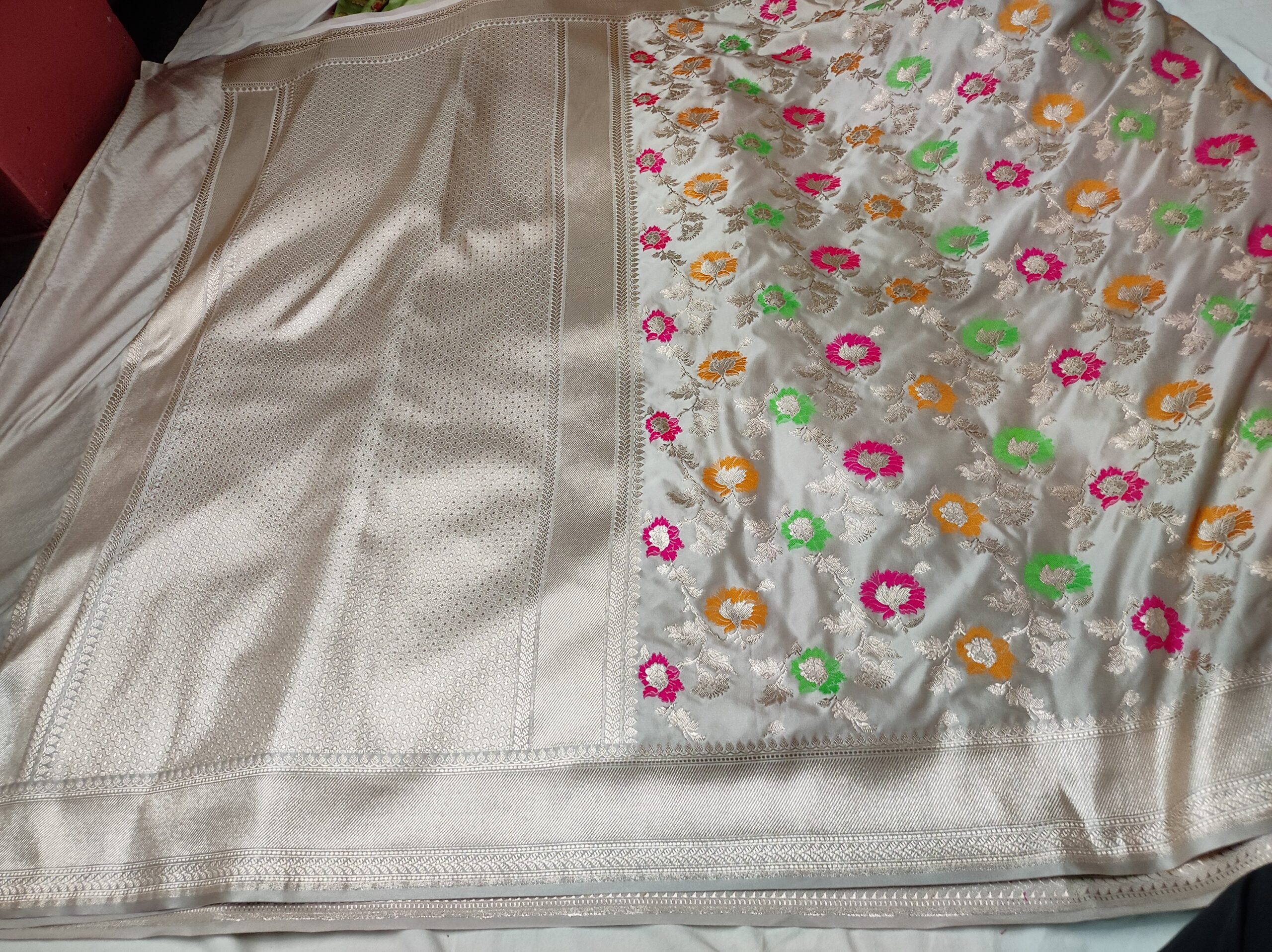 Mashru Silk Floral Jaal Mina Saree