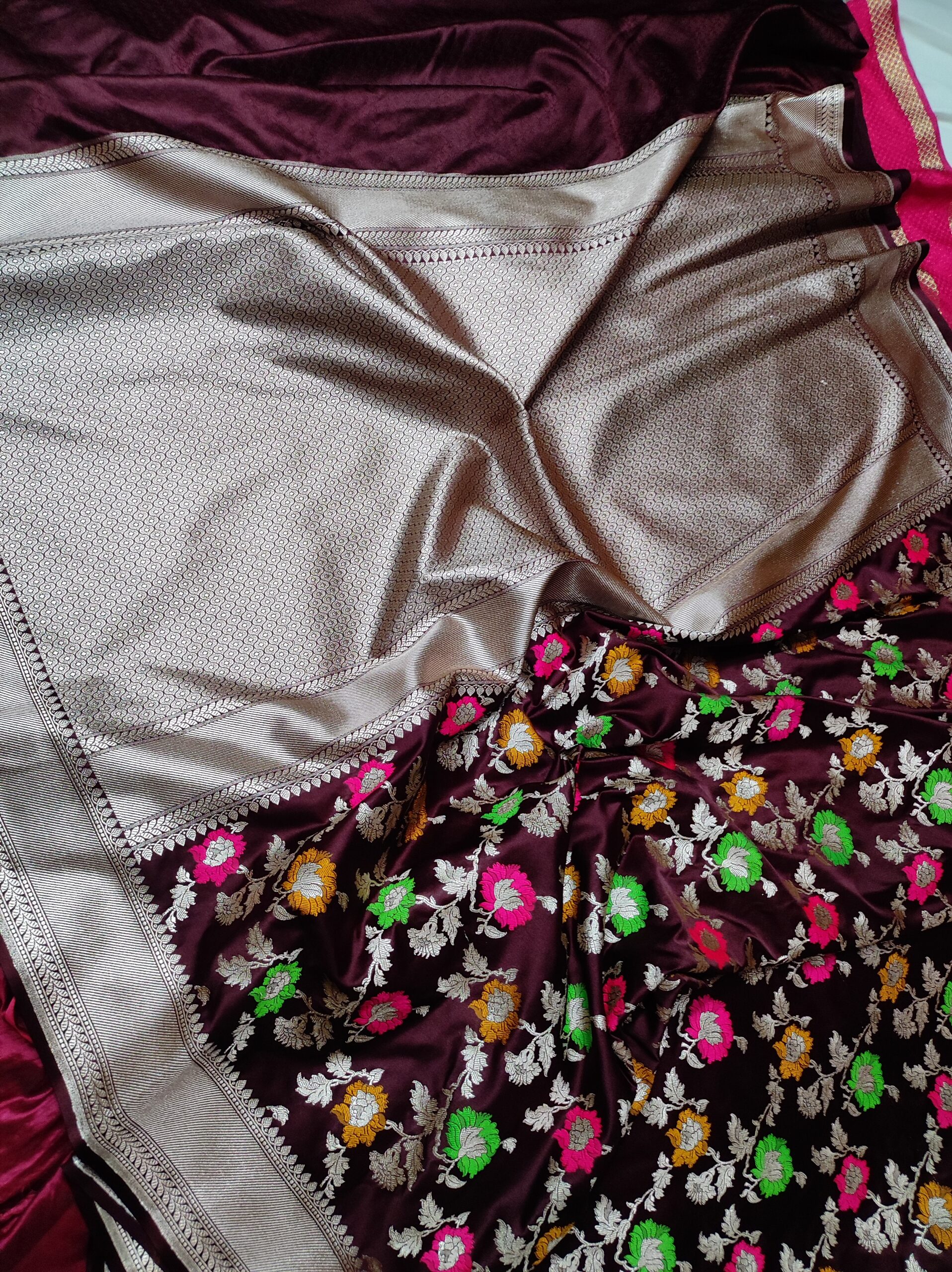 Mashru Silk Floral Jaal Mina Saree