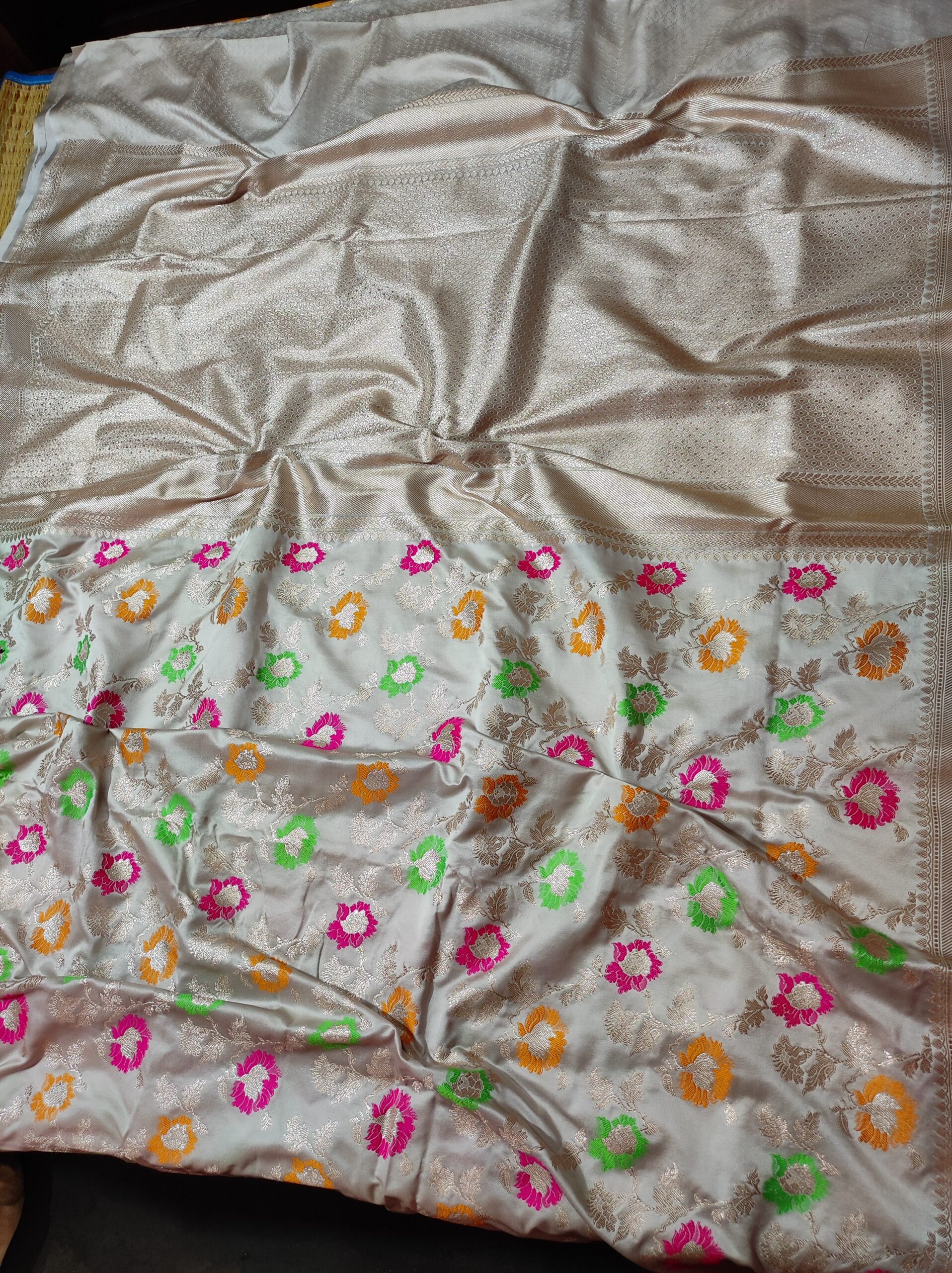 Mashru Silk Floral Jaal Mina Saree