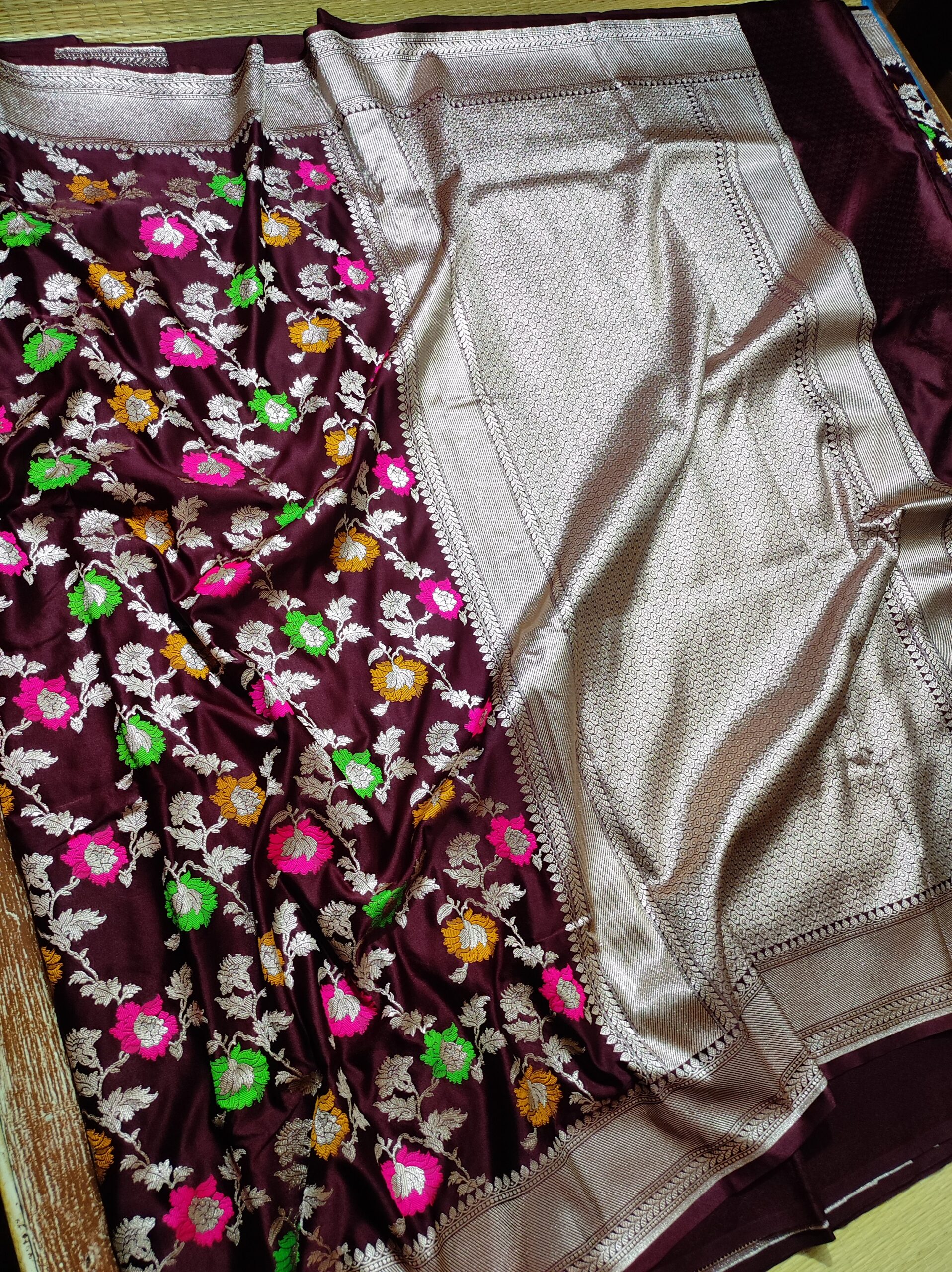 Mashru Silk Floral Jaal Mina Saree
