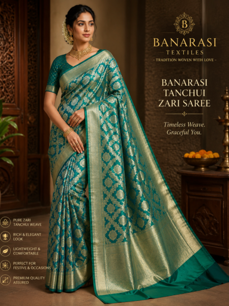 Premium Banarasi Soft Silk Tanchui Rich Zari Weaving Saree