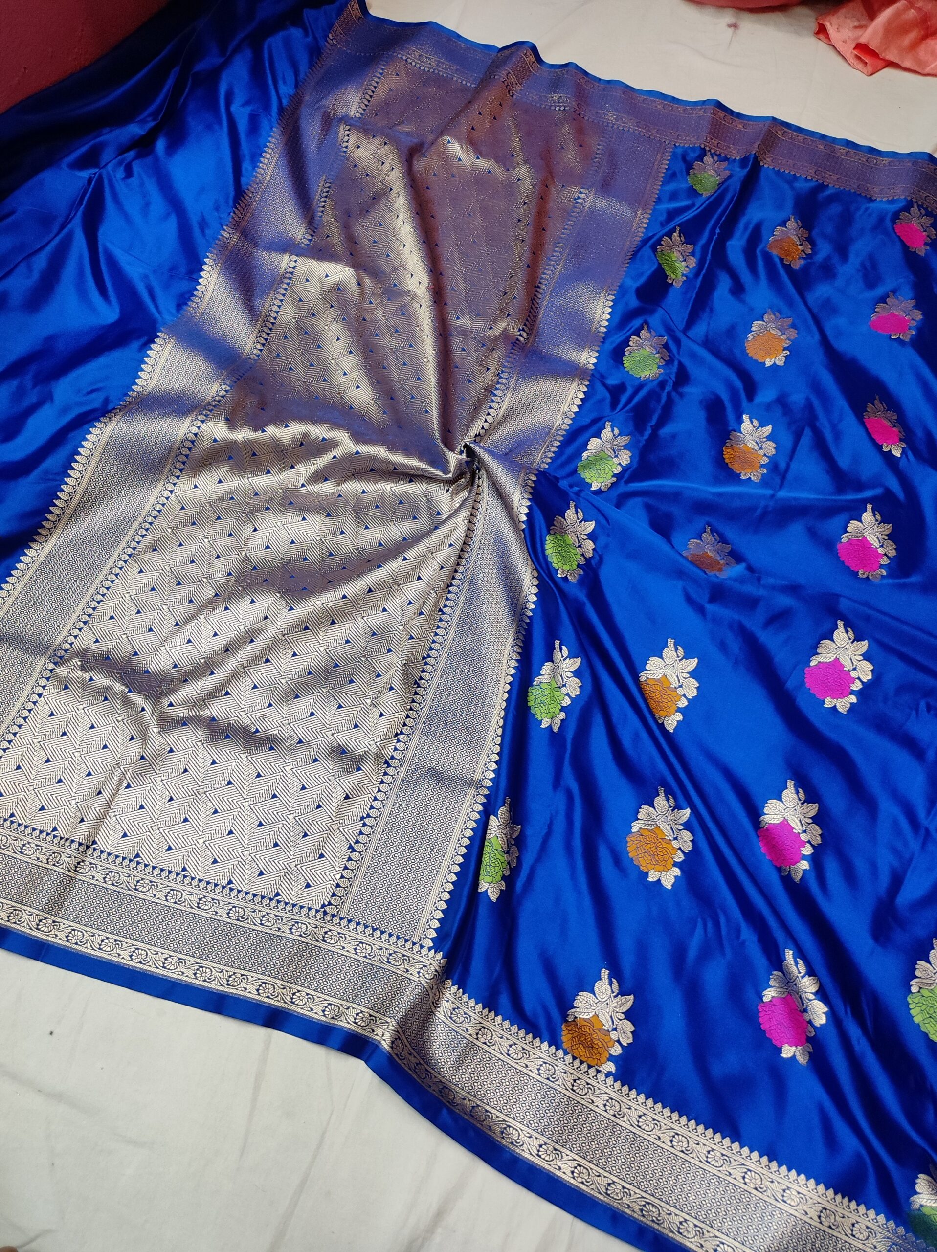 Banarasi Mashru Silk Saree with Meena Boota & Gold Zari Weaving