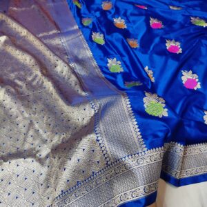 Banarasi Mashru Silk Saree with Meena Boota & Gold Zari Weaving