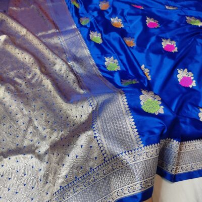 Banarasi Mashru Silk Saree with Meena Boota & Gold Zari Weaving