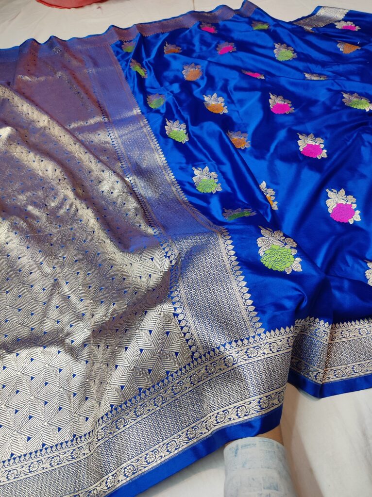 Banarasi Mashru Silk Saree with Meena Boota & Gold Zari Weaving