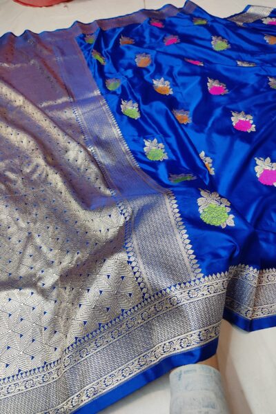 Banarasi Mashru Silk Saree with Meena Boota & Gold Zari Weaving