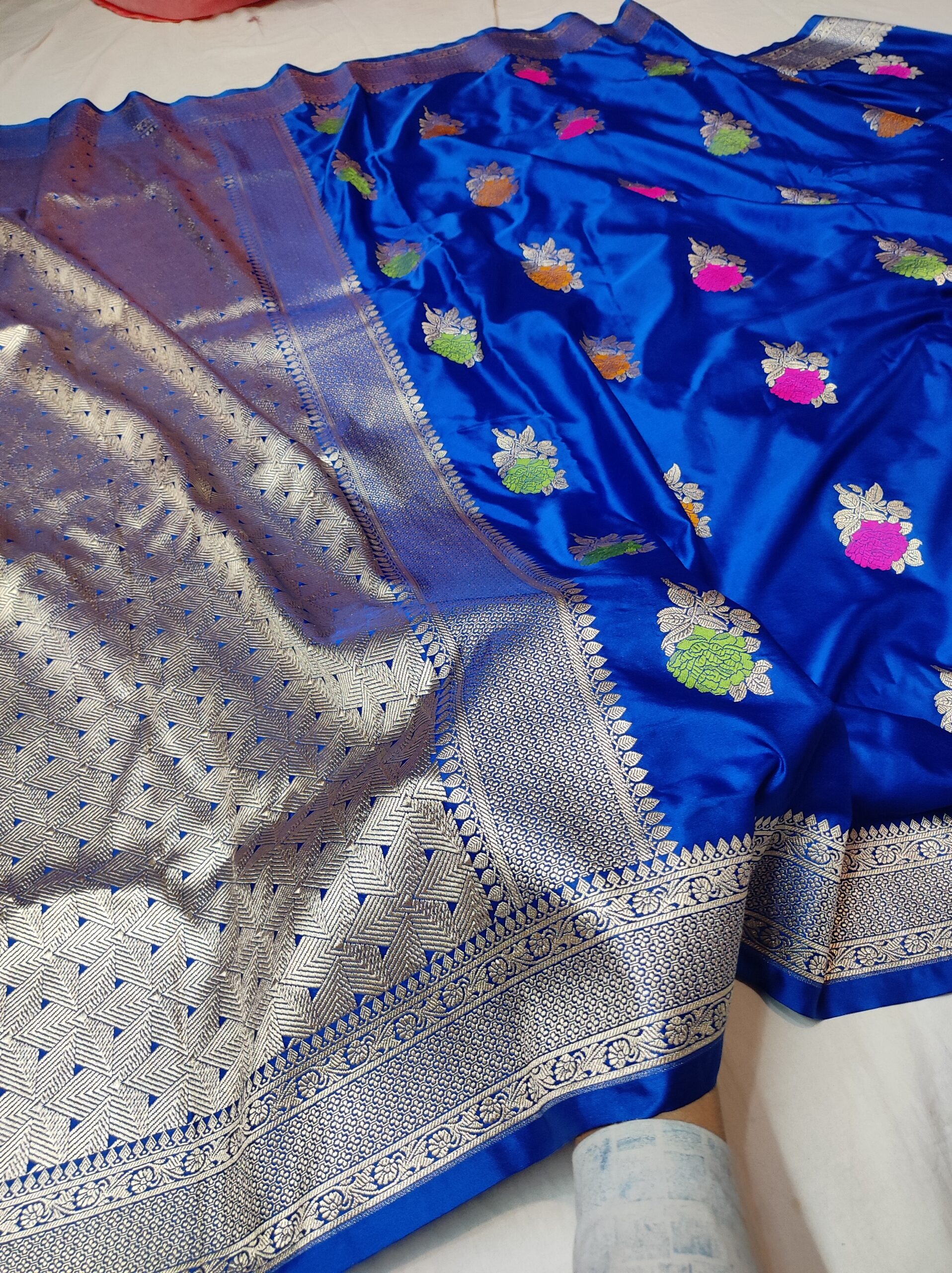 Banarasi Mashru Silk Saree with Meena Boota & Gold Zari Weaving