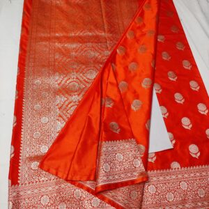 Banarasi Mashru Silk Saree with Gold Zari Floral Buta & Heavy Woven Border