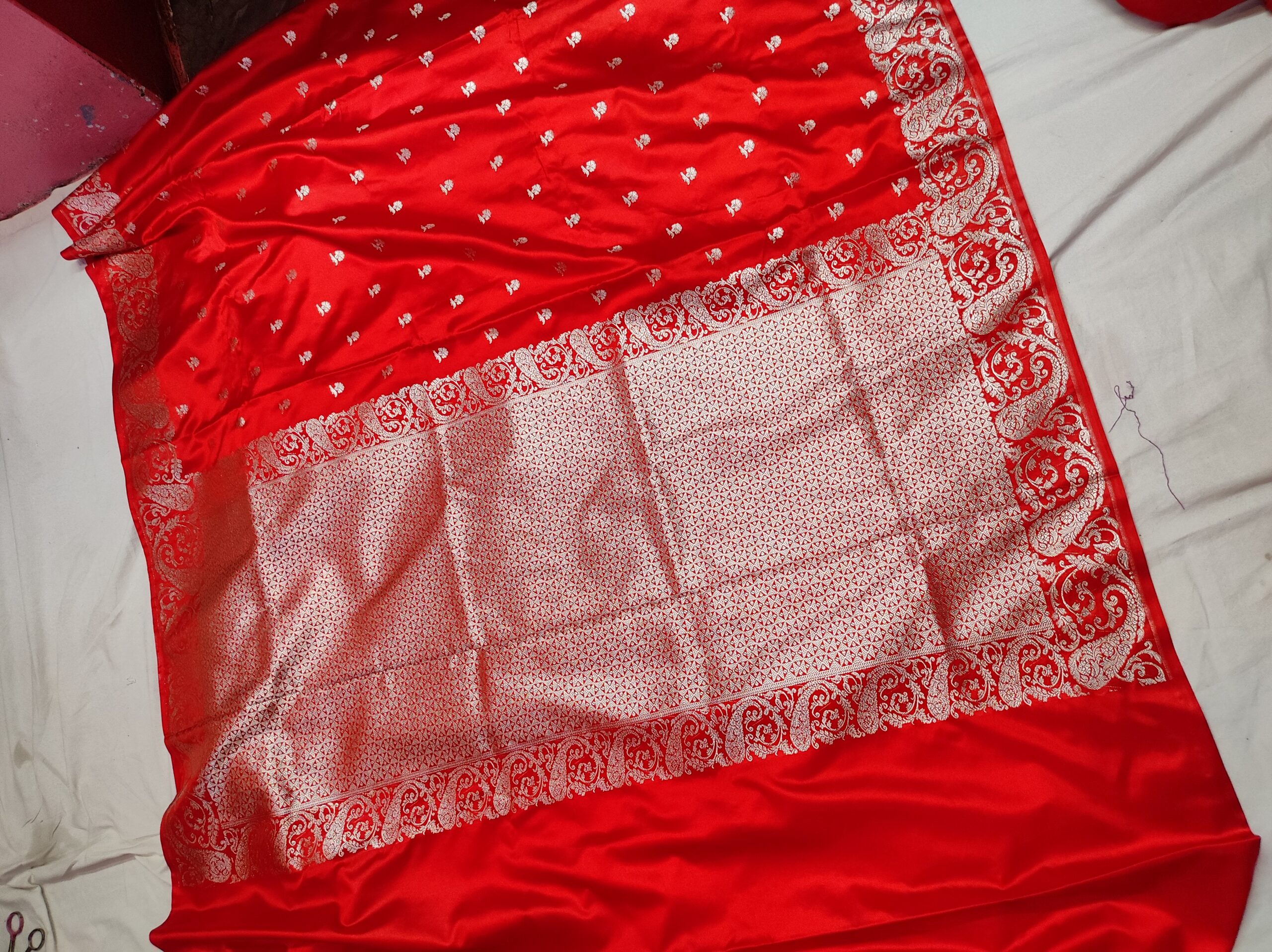 Banarasi Mashru Katan Silk Saree with Zari Buti, Rich Woven Pallu & Heavy Border