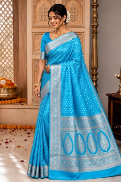 Banarasi Mashru Katan Silk Saree with Gold Zari Buti & Grand Paisley Pallu Banarasi Saree