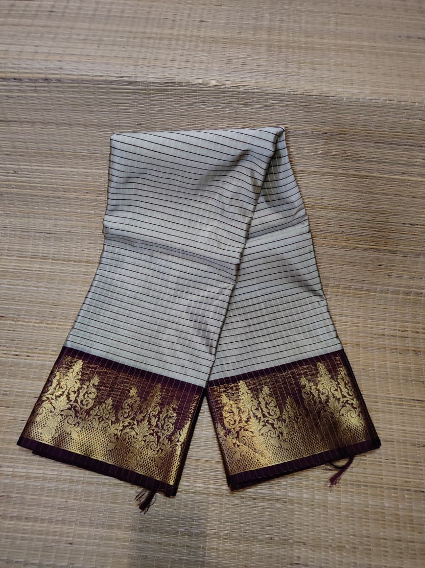 Banarasi Soft Silk Checks Saree with Rich Gold Zari Border
