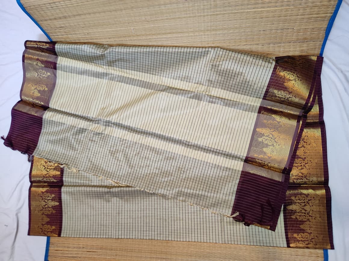 Banarasi Soft Silk Checks Saree with Rich Gold Zari Border