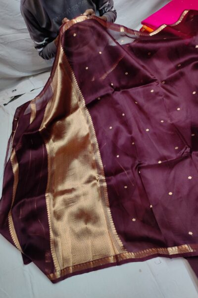 Banarasi Pure Handloom Kora Kaduwa Saree with Interlocked Buti & Rich Zari Pallu