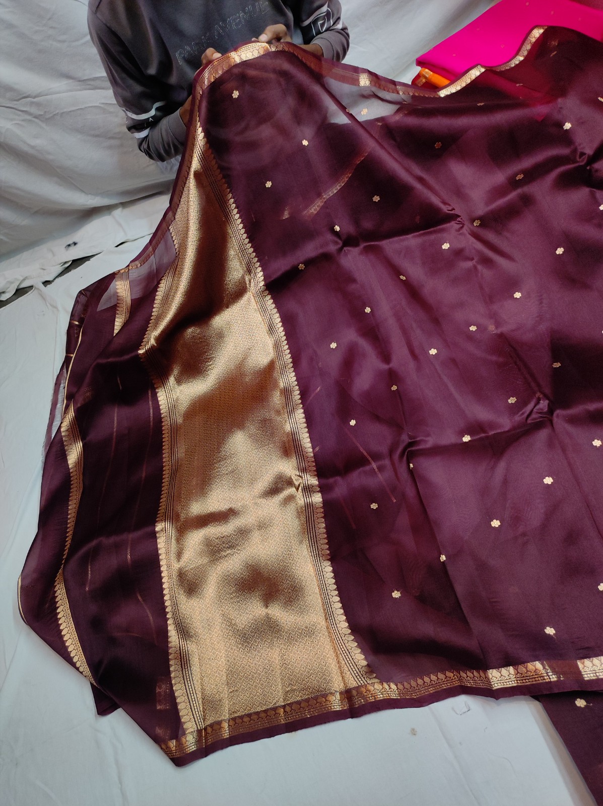 Banarasi Pure Handloom Kora Kaduwa Saree with Interlocked Buti & Rich Zari Pallu