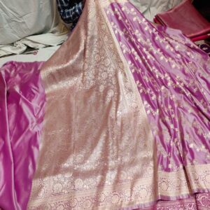 Banarasi Mushru Katan Soft Silk Saree with Gold Zari Floral Buti | Wedding & Festive Wear | Running Blouse