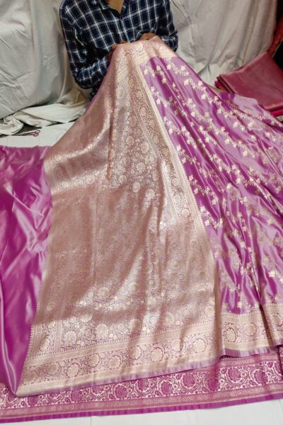 Banarasi Mushru Katan Soft Silk Saree with Gold Zari Floral Buti | Wedding & Festive Wear | Running Blouse