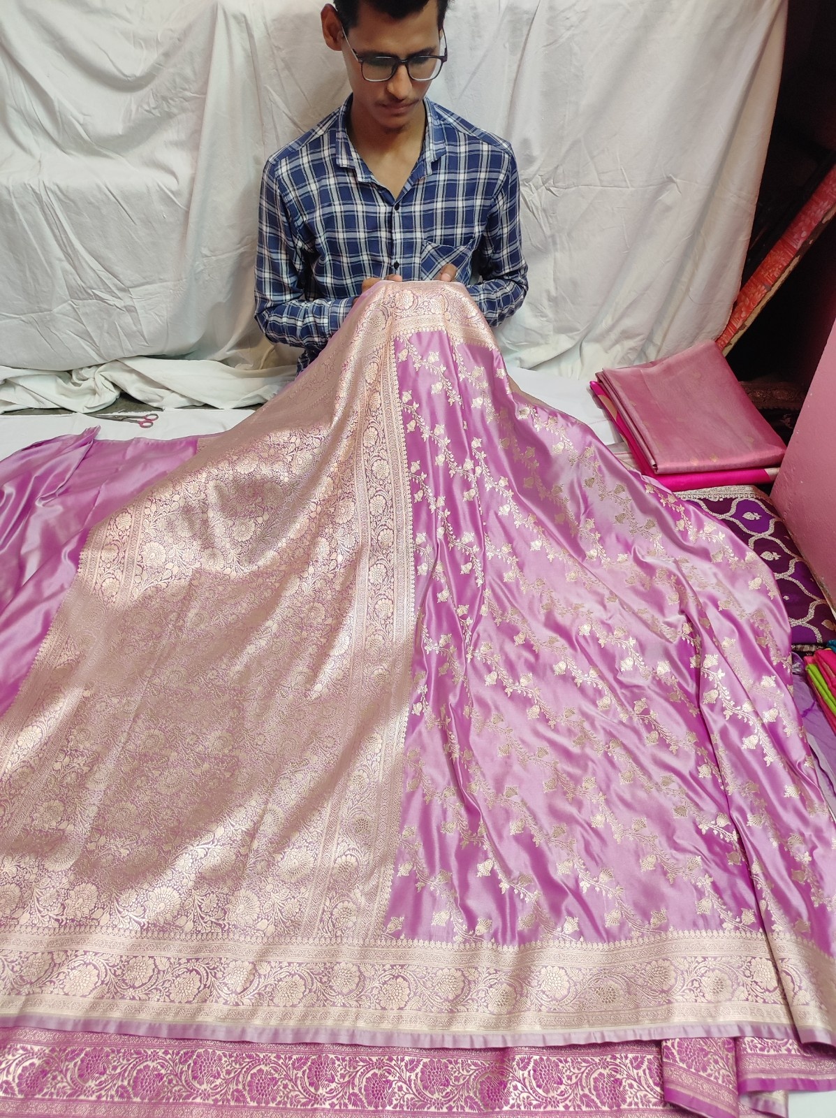 Banarasi Mushru Katan Soft Silk Saree with Gold Zari Floral Buti | Wedding & Festive Wear | Running Blouse