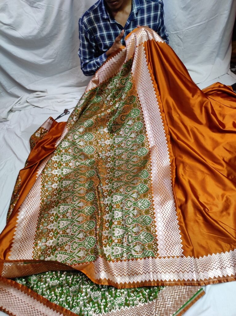 Banarasi Mashru Silk Saree with Heavy Meena Pallu & Plain Body | Premium Wedding Banarasi Saree