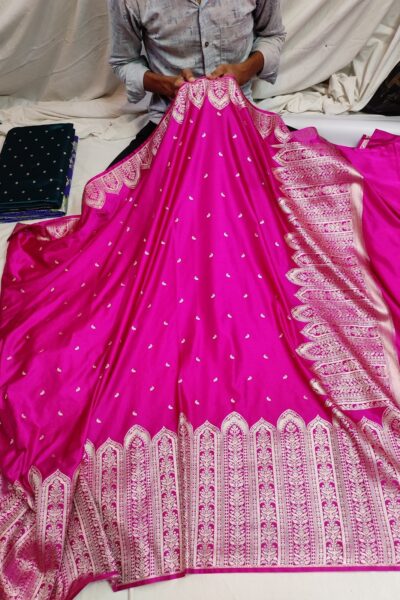 Banarasi Mashru Katan Saree – Mehraab Design with Plain Running Blouse