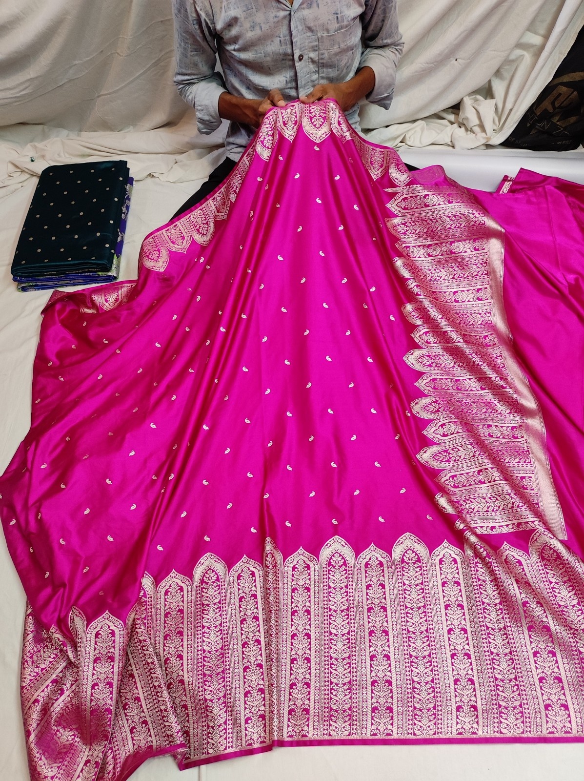 Banarasi Mashru Katan Saree – Mehraab Design with Plain Running Blouse