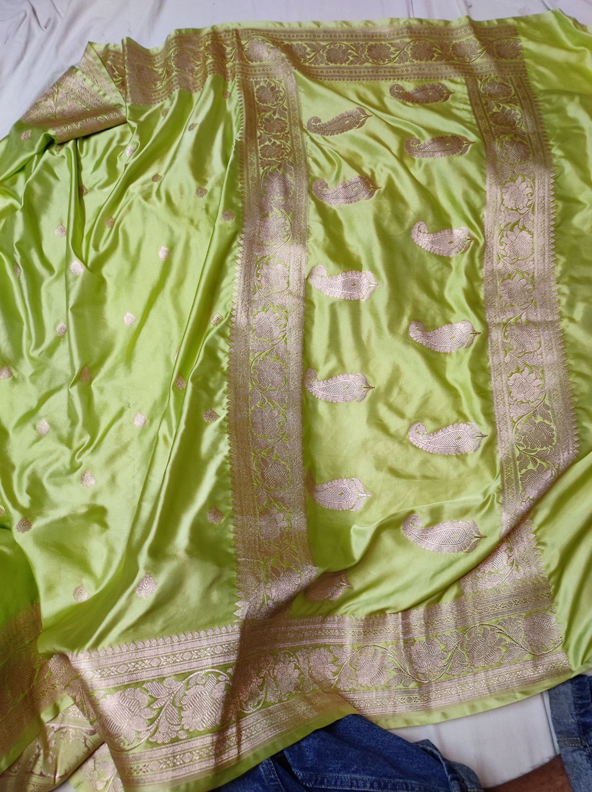 Banarasi Mashru Katan Silk Saree – Light Green