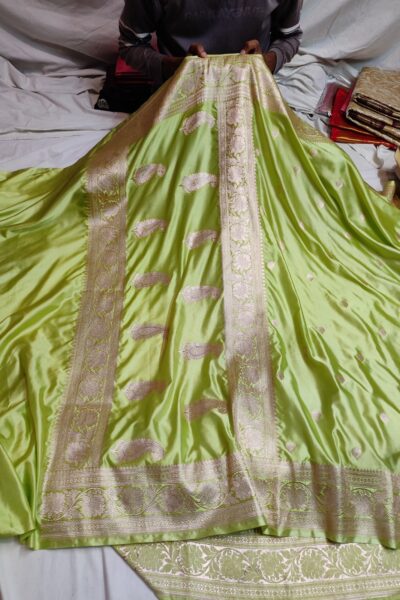 Banarasi Mashru Katan Silk Saree – Light Green
