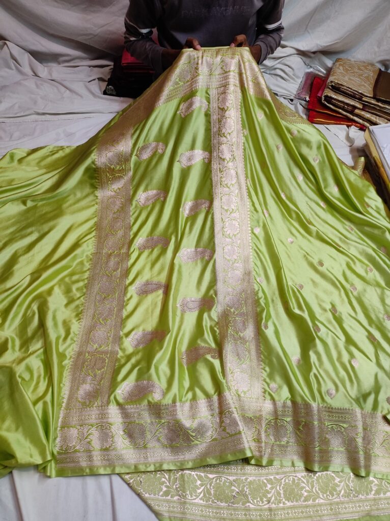 Banarasi Mashru Katan Silk Saree – Light Green