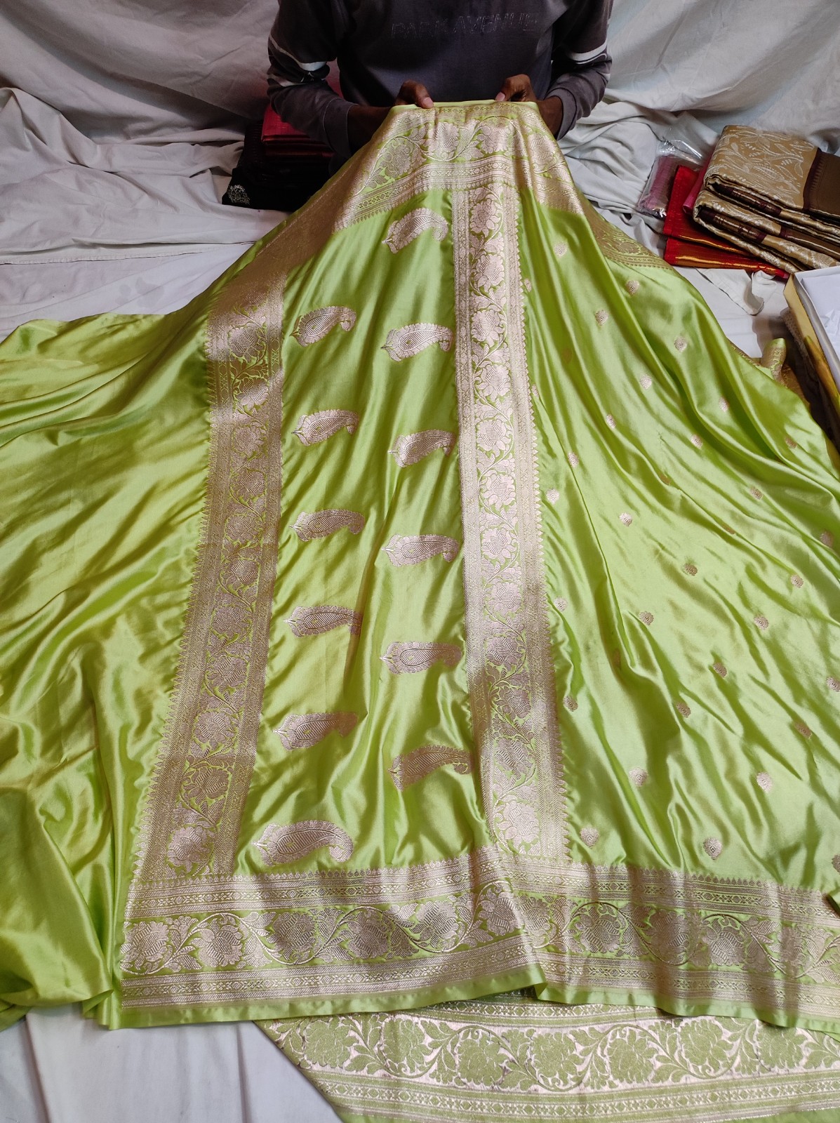 Banarasi Mashru Katan Silk Saree – Light Green