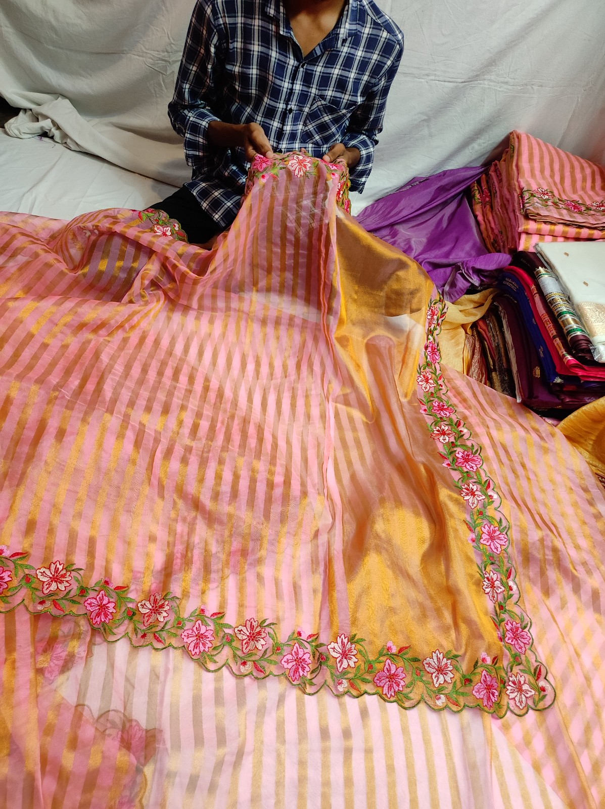 Banarasi Tissue Organza Embroidery Cutwork Saree