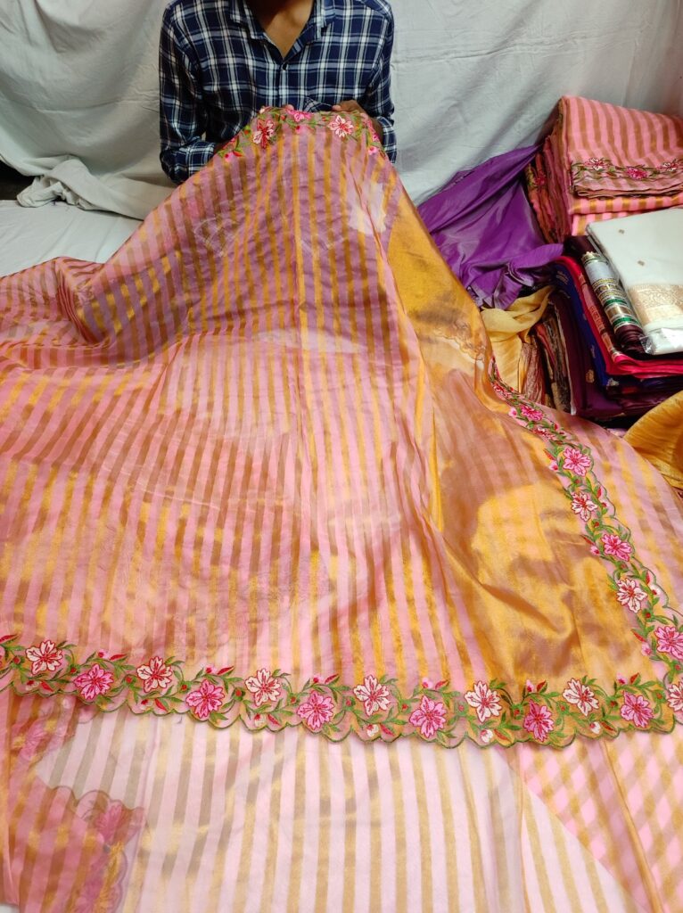 Banarasi Tissue Organza Embroidery Cutwork Saree