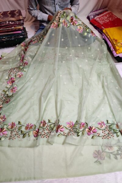 Banarasi Semi Kora Organza Embroidery Saree – Multiple Colours