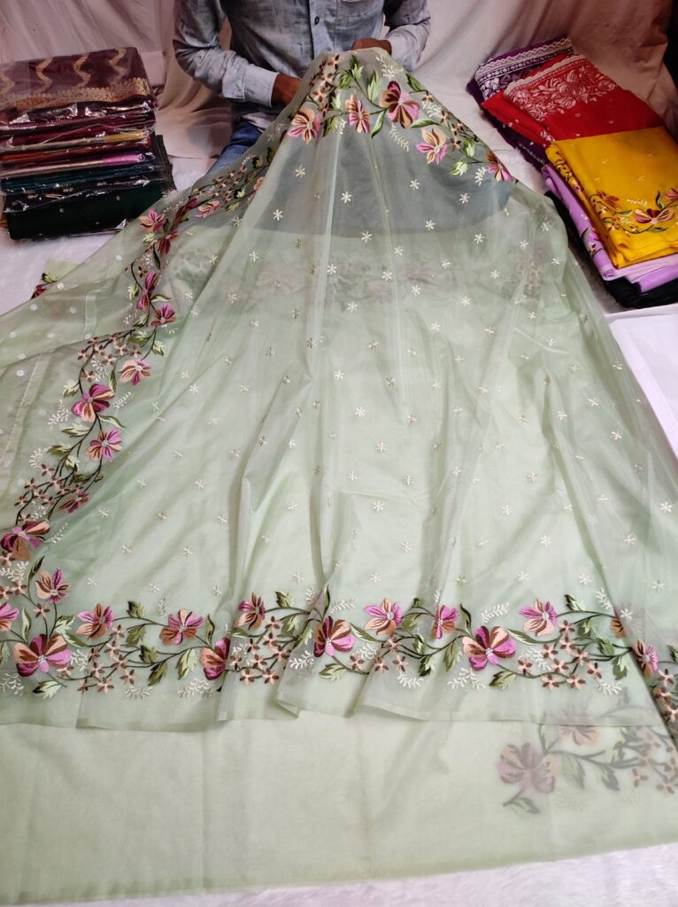 Banarasi Semi Kora Organza Embroidery Saree – Multiple Colours