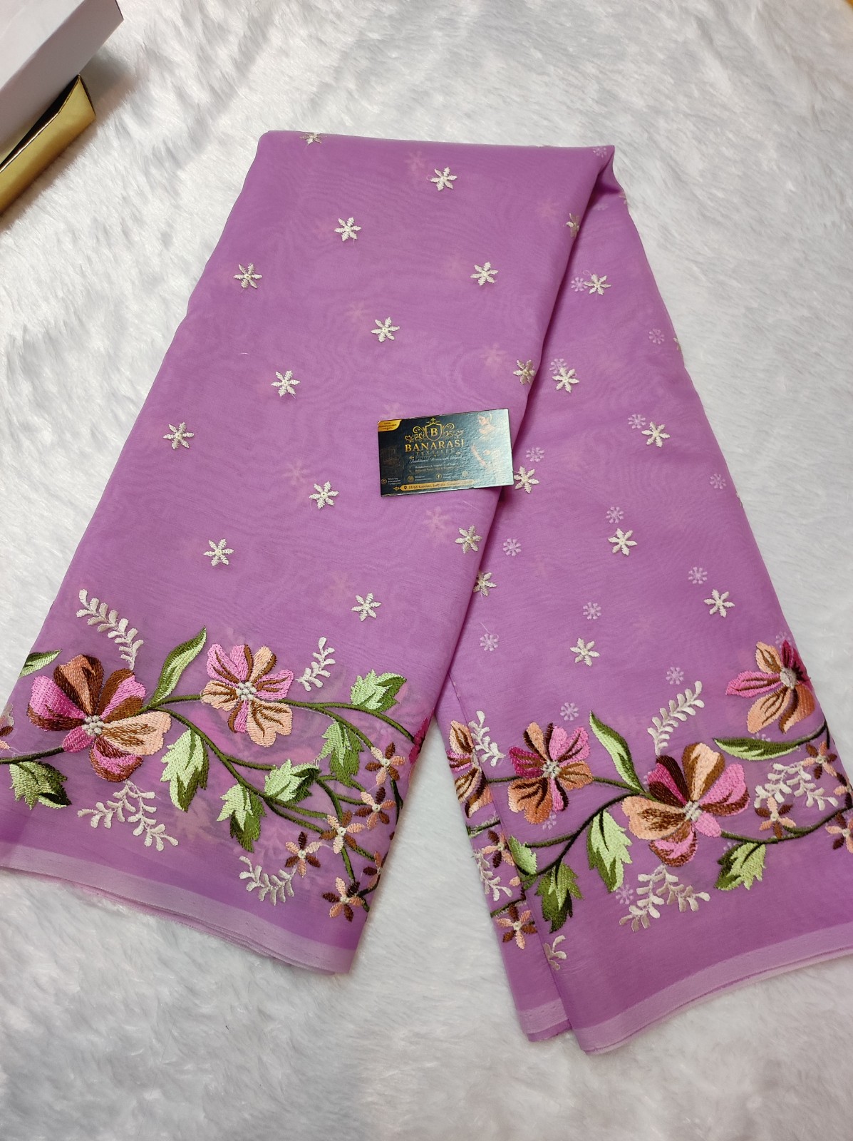 Banarasi Semi Kora Organza Embroidery Saree – Multiple Colours