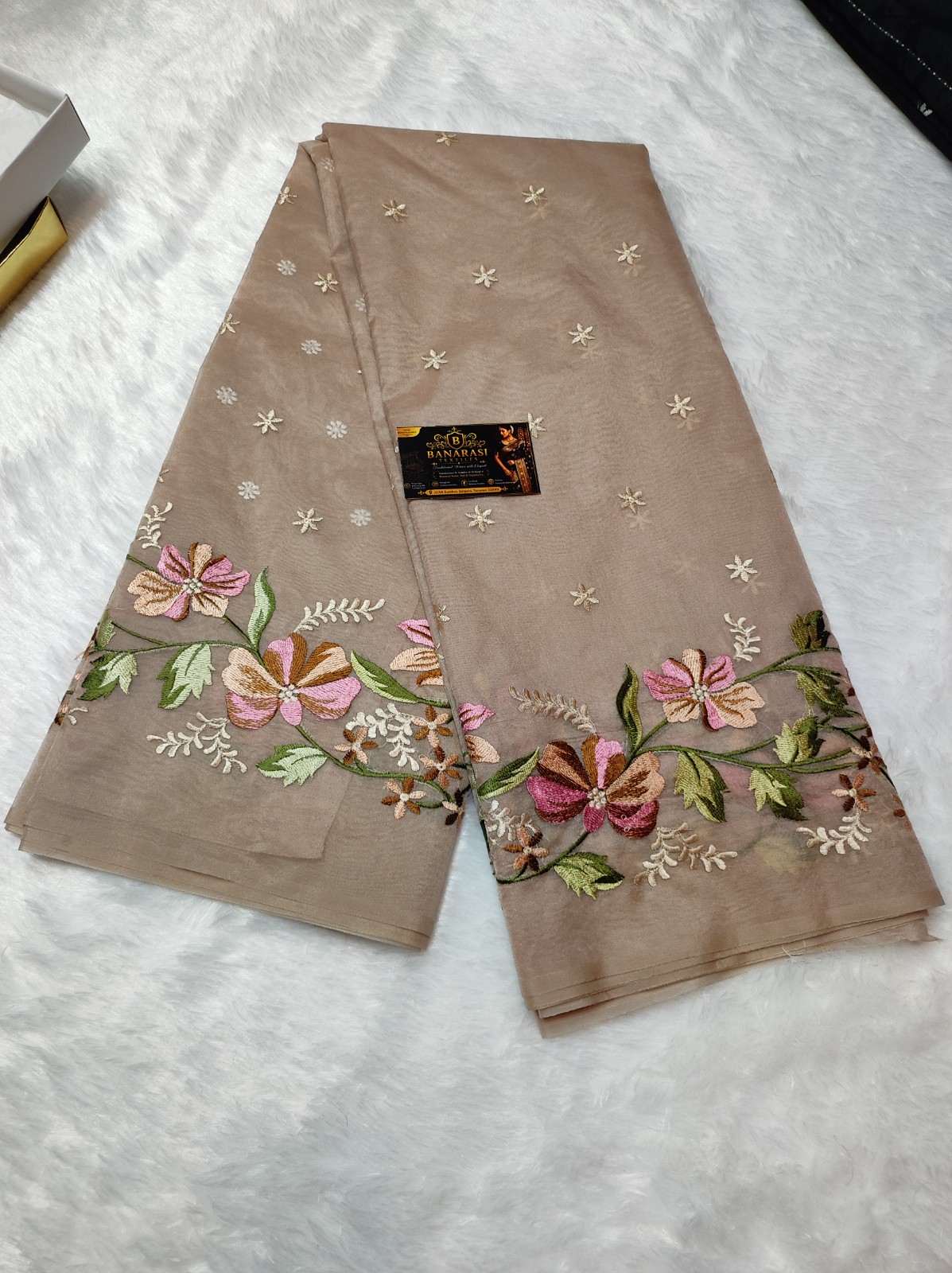 Banarasi Semi Kora Organza Embroidery Saree – Multiple Colours