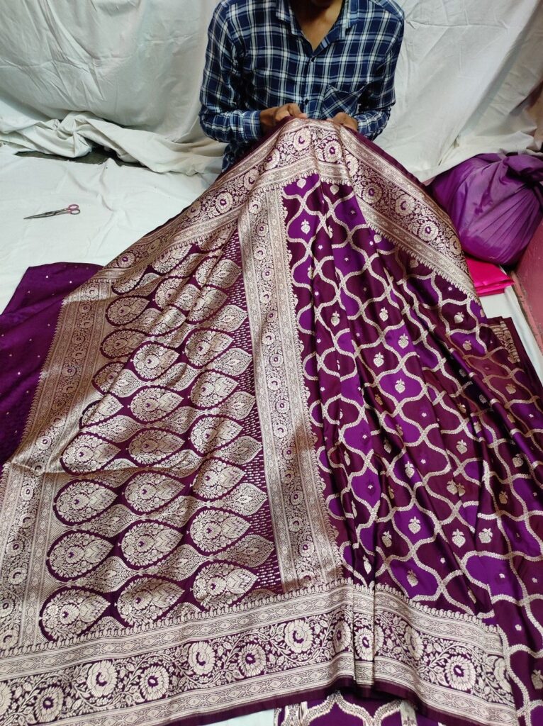 Banarasi Mashru Katan Rangkat Pattern Saree with Rich Zari Jaal, Border & Pallu