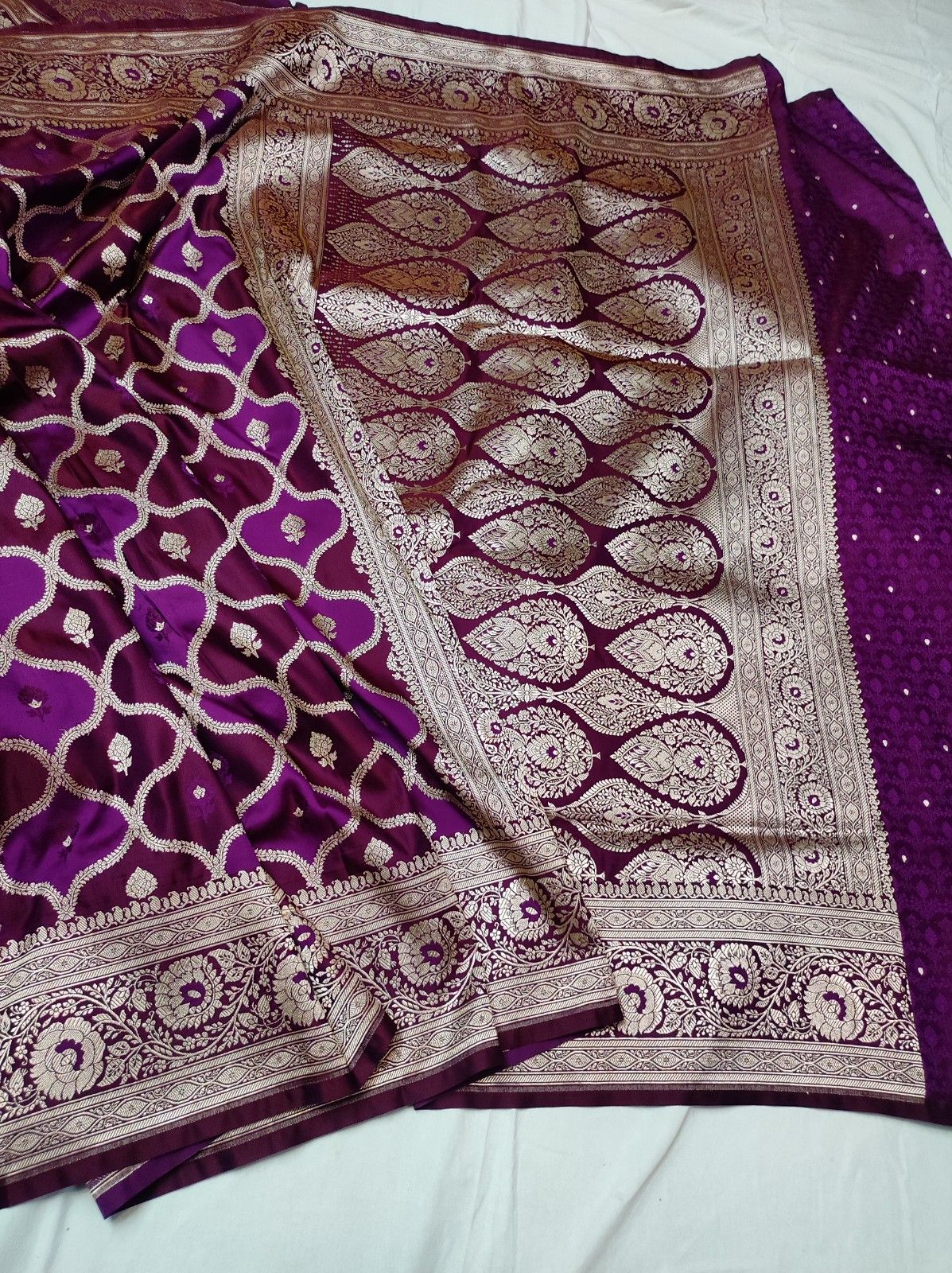 Banarasi Mashru Katan Rangkat Pattern Saree with Rich Zari Jaal, Border & Pallu