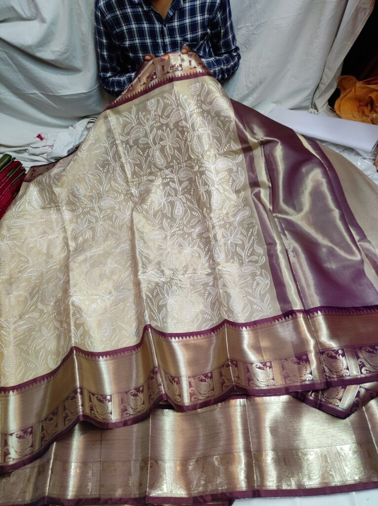 Banarasi Kanchi Katan Tissue Saree with Embroidery Work