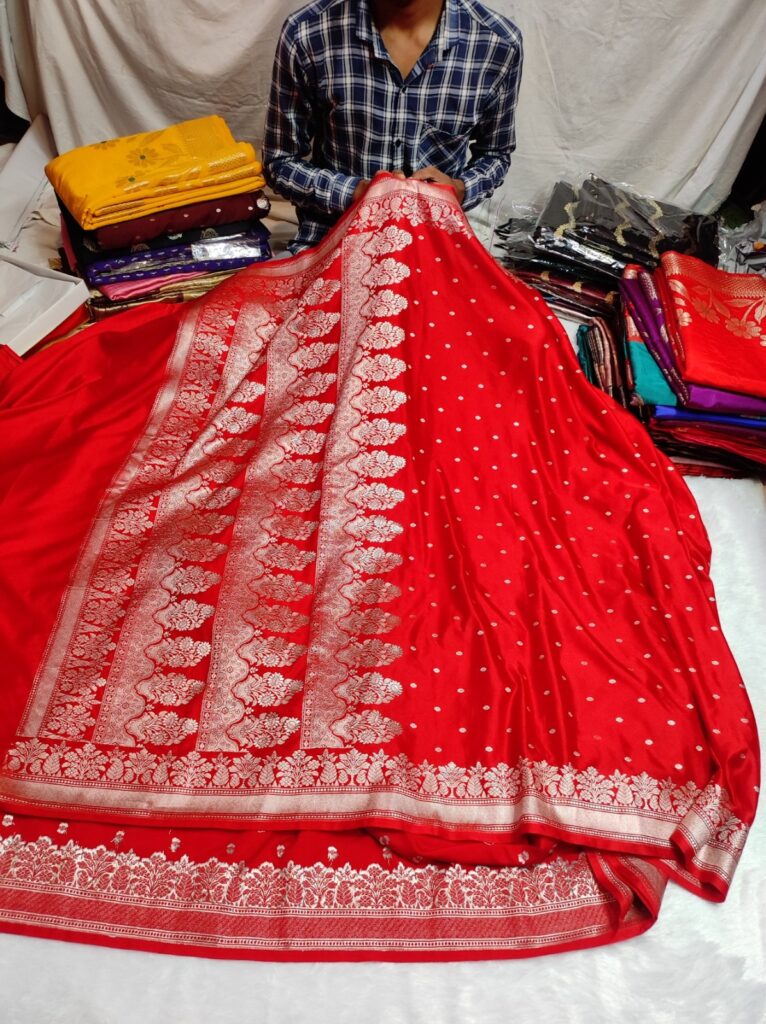 Banarasi Mashru Katan Red Silk Saree with Rich Zari Weaving Border