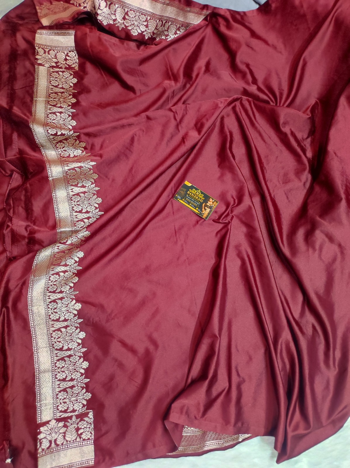 Banarasi Mashru Katan Silk Saree with Rich Zari Border & Pallu | Banarasi Textiles