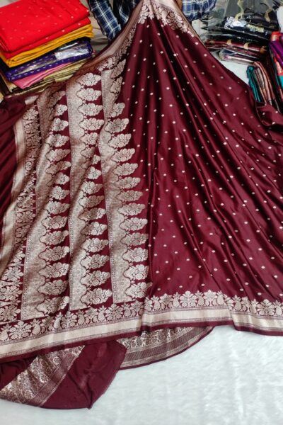 Banarasi Mashru Katan Silk Saree with Rich Zari Border & Pallu | Banarasi Textiles