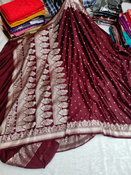 Banarasi Mashru Katan Silk Saree with Rich Zari Border & Pallu | Banarasi Textiles