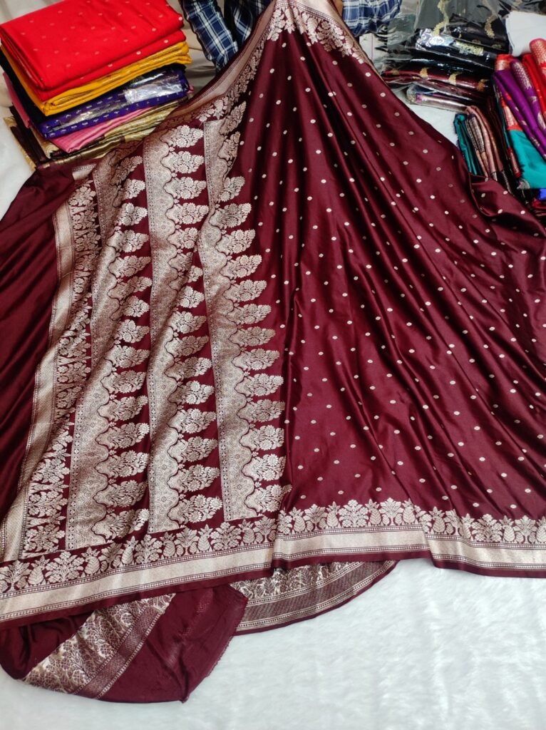 Banarasi Mashru Katan Silk Saree with Rich Zari Border & Pallu | Banarasi Textiles