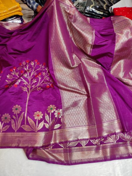 Purple Banarasi Semi Katan Minakari Buta Saree with Zari Brocade Blouse