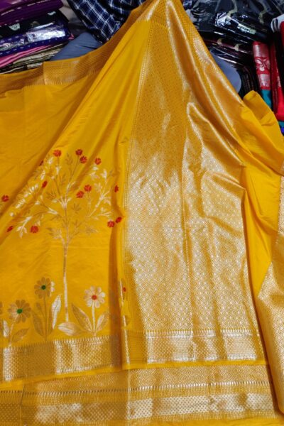 Banarasi Semi Katan Minakari Jaal Buta Saree with Zari Weaving Brocade Blouse