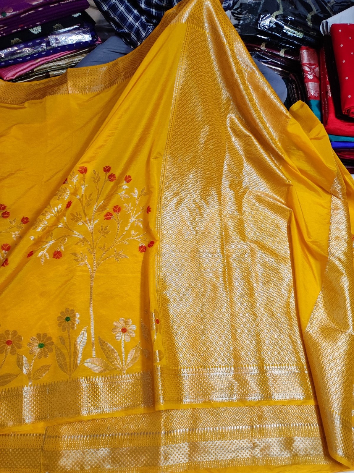 Banarasi Semi Katan Minakari Jaal Buta Saree with Zari Weaving Brocade Blouse
